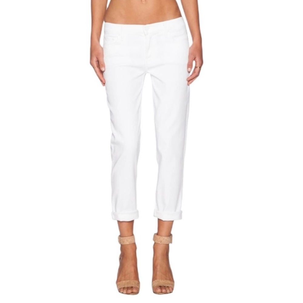 MOTHER White Cropped Boyfriend Jeans